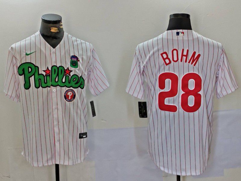 Men Philadelphia Phillies #28 Bohm White stripe Second generation Joint Name 2024 Nike MLB Jersey style 3